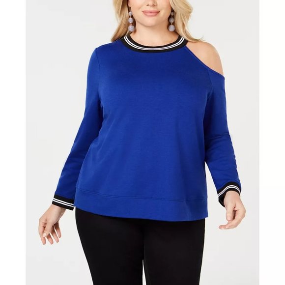 NWT Womens Plus Size 3X INC Blue One Shoulder Sporty Soft Sweatshirt Top - Picture 1 of 2